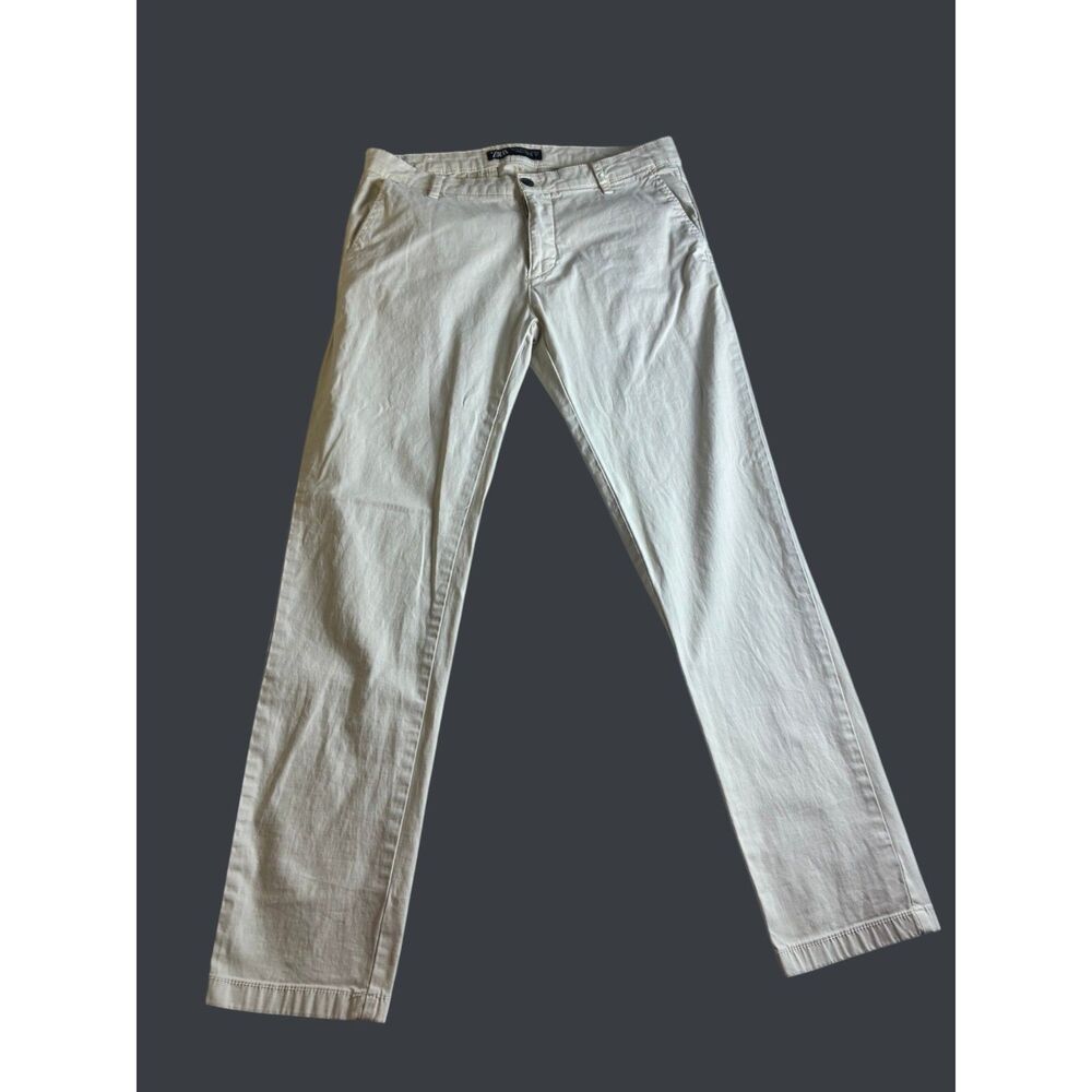 Zara Slim Fit Chino Pants Men's 34 Cream Straight Leg